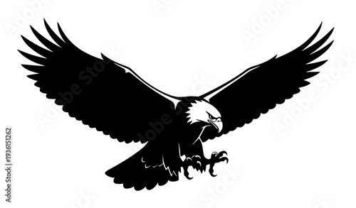 Majestic Eagle Flying Silhouette Vector Isolated Bird of Prey with Spread Wings on White Background
