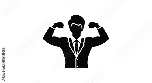 Confident businessman flexing muscles