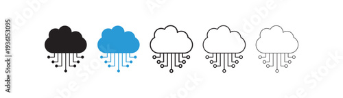 Cloud Data Network Icon set. Modern Cloud Computing, Server Connection and Technology Symbol. Vector illustration for graphic design. 