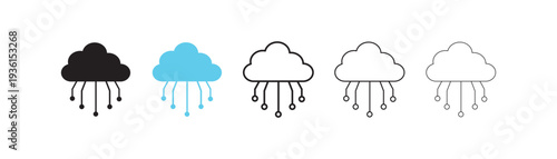 Cloud Computing Network Icon Set. Data Transfer, Digital Connection and Server Technology Symbol. Network cloud icon in two color filled, thin line, outline symbol.