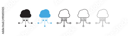 Cloud Computing Network Icon Set. Data Transfer, Digital Connection and Server Technology Symbol. Network cloud icon in two color filled, thin line, outline symbol.