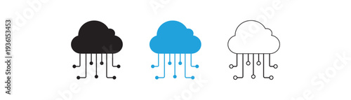 Cloud Computing Network Icon Set. Data Transfer, Digital Connection and Server Technology Symbol. Network cloud icon in two color filled, thin line, outline symbol.