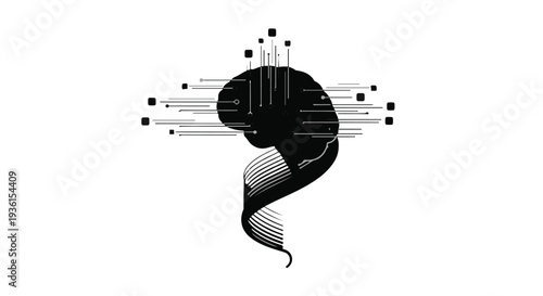Black silhouette of a human head with abstract lines and dots