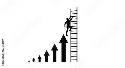 Business growth and success concept with man climbing ladder