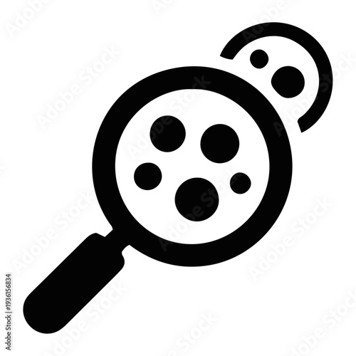 Microscopic analysis of intricate cell structures with a magnifying glass, symbolizing detailed examination and scientific discovery of tiny organisms for research