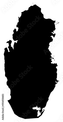 Black Silhouette Qatar Map Asian Country