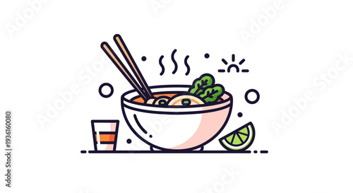 Noodle soup illustration with chopsticks