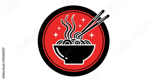 Noodles in bowl with chopsticks design
