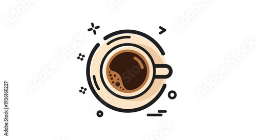 Overhead view of coffee in a white cup