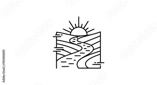 Road to sunrise landscape illustration