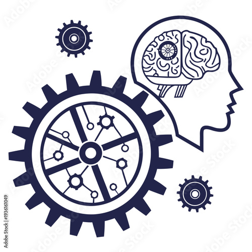 Innovative technology and artificial intelligence concept with gear and brain