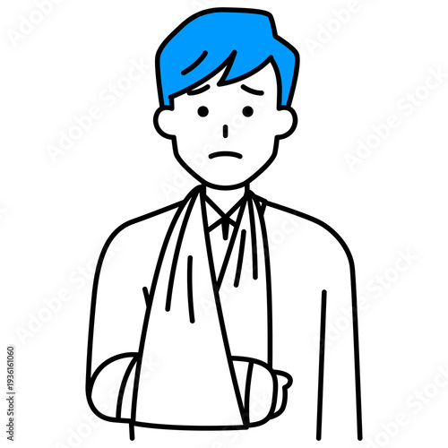 右腕を骨折している若い男性