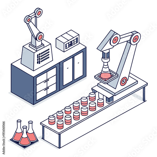 Modern robotic manufacturing facility with automated assembly line