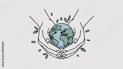 Hands cradling earth with leaves symbolizing eco friendly care and global protection