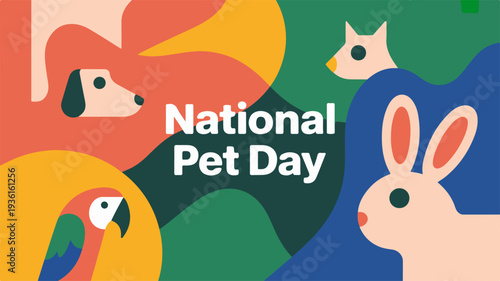 Vibrant national pet day social media post with animals pets and colorful background