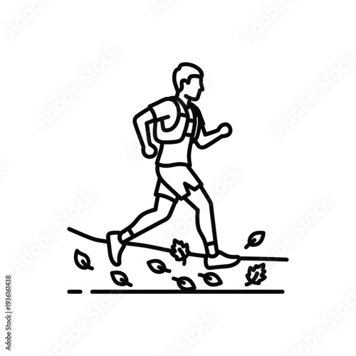 Running person in a flurry of autumn leaves, symbol of outdoor activities and seasonal change
