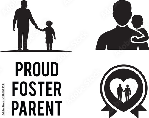 Proud foster parent vector silhouettes father and child new family bond caring