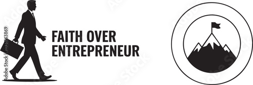Faith over entrepreneur silhouette man briefcase walking business success goal achievement motivation