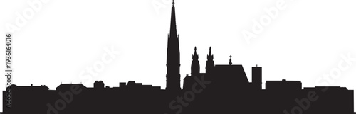 Gothic cathedral cityscape silhouette detailed historical architecture landmark skyline vector