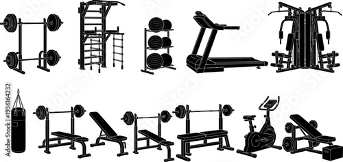 Set of stylized black and white mountain peaks and landscape vector icons, detailed illustration collection of nature, hiking, climbing, travel, and adventure graphic design elements, minimal style.