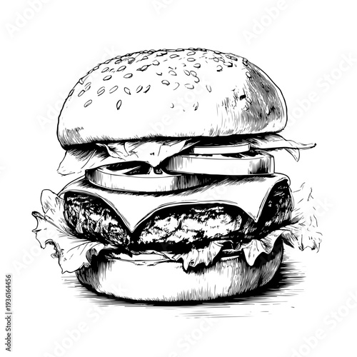 Hand-Drawn Illustration of a Delicious Burger, Perfect for Food Blogs and Restaurant Menus - Adobe Stock