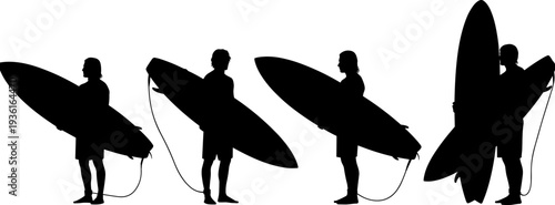 Set of Water Skiing and Wakeboarding Silhouettes Showing Athletes Holding Tow Ropes and Performing Dynamic Stunts for Summer Vacation, Extreme Sport, and Water Recreation Vector Illustration