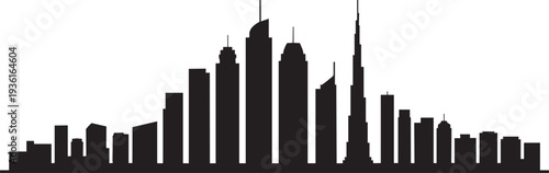 Dubai skyline silhouette modern skyscrapers tall buildings futuristic architecture cityscape UAE vector illustration