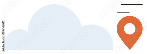 Cloud computing, location tracking, navigation, data storage, digital technology, connectivity. A blue cloud with an orange location pin. Cloud computing and location tracking concept