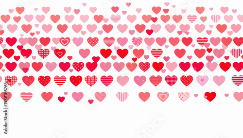 Collection of various red and pink heart shapes on white background.