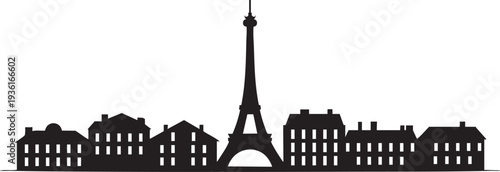 Parisian skyline silhouette with Eiffel Tower iconic landmark cityscape illustration detailed vector art
