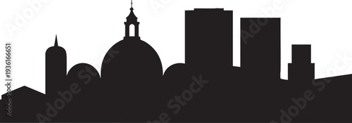 Cityscape silhouette with dome building and skyscrapers isolated on checkered background vector