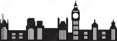London skyline silhouette Big Ben iconic landmark cityscape historic buildings vector art illustration
