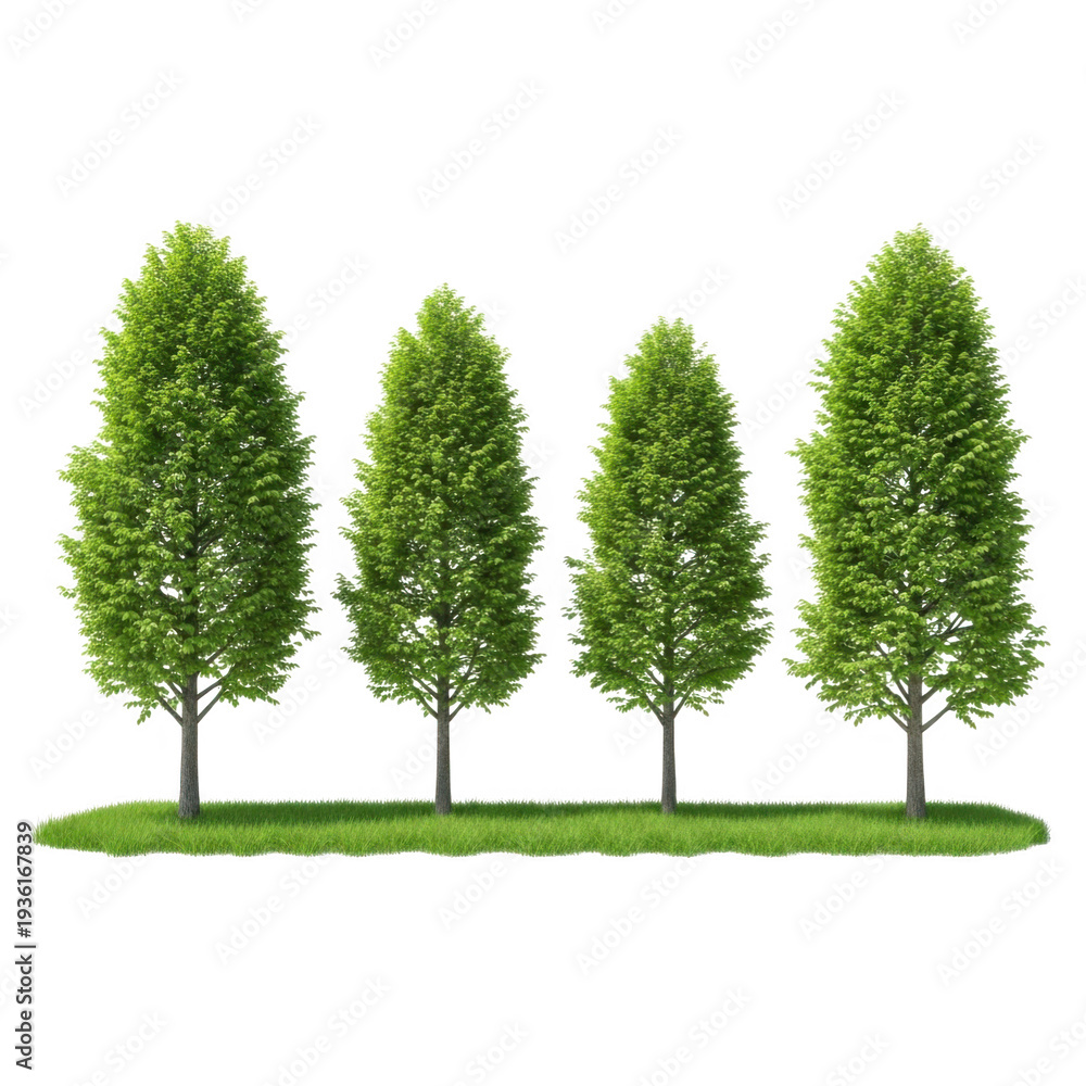 Fototapeta premium Four green trees isolated on transparent background