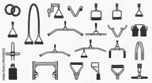 A diverse array of fitness equipment set against a stark backdrop, with various gym accessories for workout