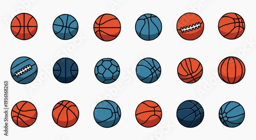 A set of colorful basketballs displayed in various designs, ready for the game