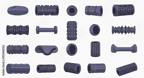collection of foam rollers, an array of different shapes, sizes and textures. Ideal for self-massage and muscle recovery