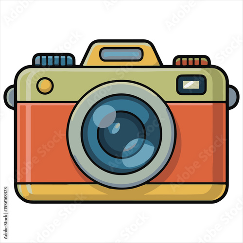 Cute Retro Camera Vector Illustration,
Colorful Cartoon Photo Camera Icon,
Vintage Style Digital Camera Clip Art.
