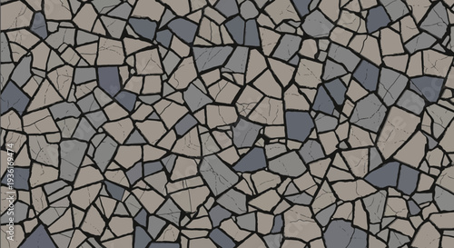 Abstract geometric mosaic pattern with irregular stone fragments and dark grout lines