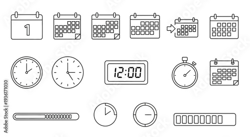Calendar and Clock Icons: Time Management, Scheduling, Planning, and Deadlines