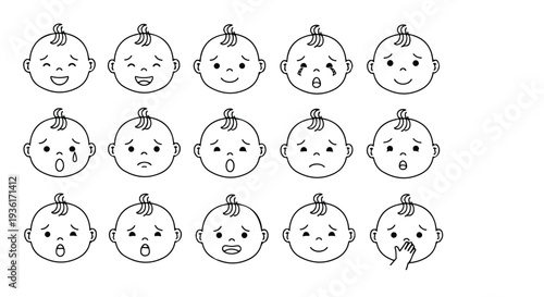 Infant emotional expression facial showing various moods and states baby faces infant expressions line facial emotions