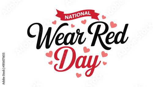 National Wear Red Day vector illustration with hearts and banner