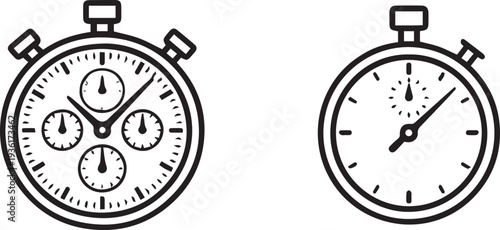 Stopwatch and Chronometer Vector Icon Set for Time Management, Sports Training, and Productivity Deadlines - Isolated Line Art Design