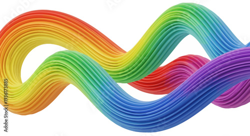 Vibrant Rainbow Woven Threads, Abstract Colorful Fibers, Smooth Waves, White Background