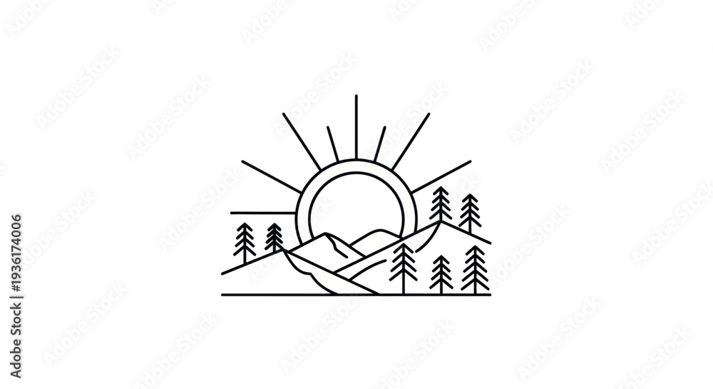 Fototapeta premium Minimalist mountain landscape sunrise design