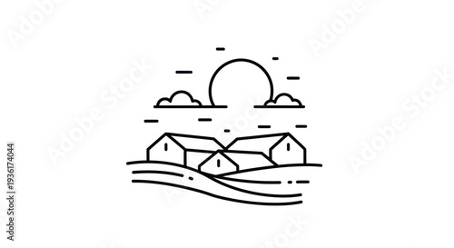 Minimalist rural landscape illustration