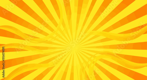 Vibrant Yellow Orange Sunburst Background with Swirling Abstract Waves