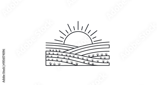 Minimalist sunrise over landscape illustration