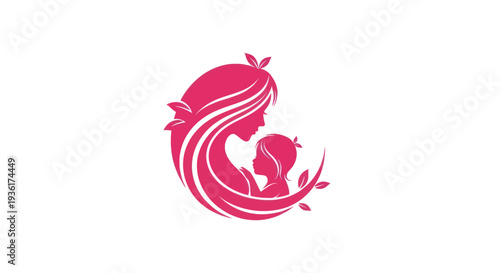 Mother and child silhouette pink logo