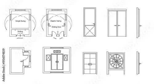 Architectural Drawings of Doors and Elevators: Plans, Elevations, and Details
