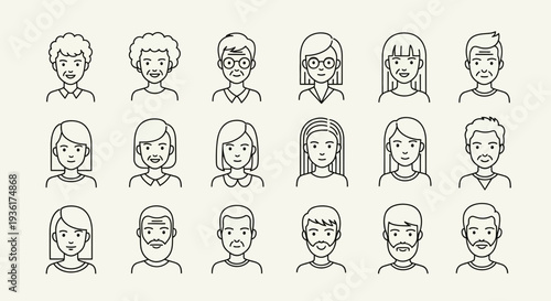 Diverse People Avatars Set: Line Art Icons of Men and Women of Different Ages and Styles